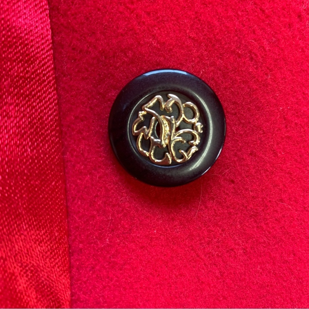 Vintage Red Wool Coat with Black Faux Fur Trim - Picture 11 of 11